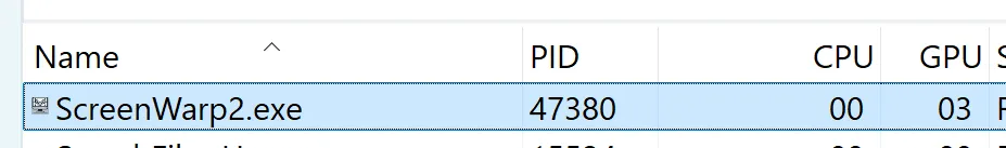 Windows Task Manager showing the teleprompter app consuming near-zero CPU